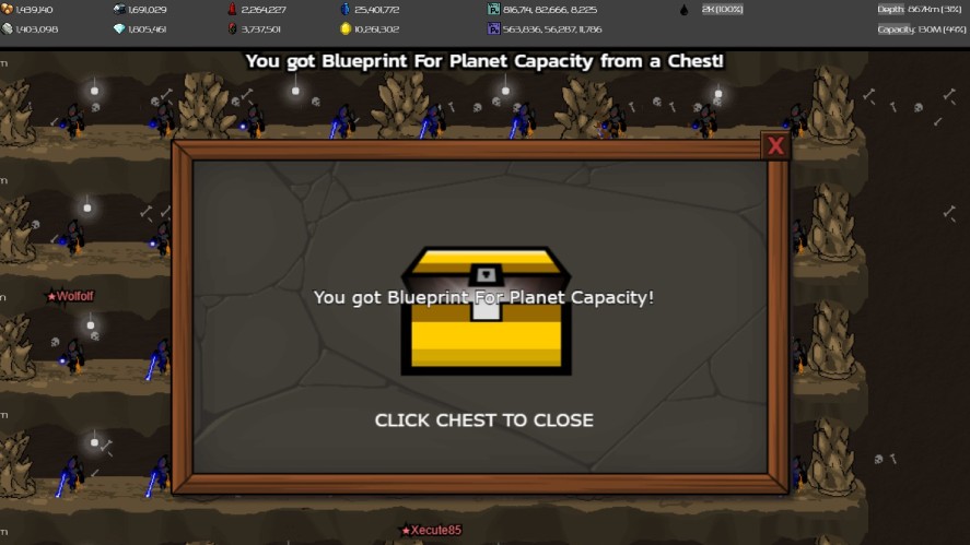 Opening a gold chest in Mr. Mine