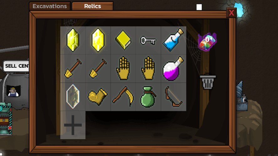 The new relic tab in Mr. Mine