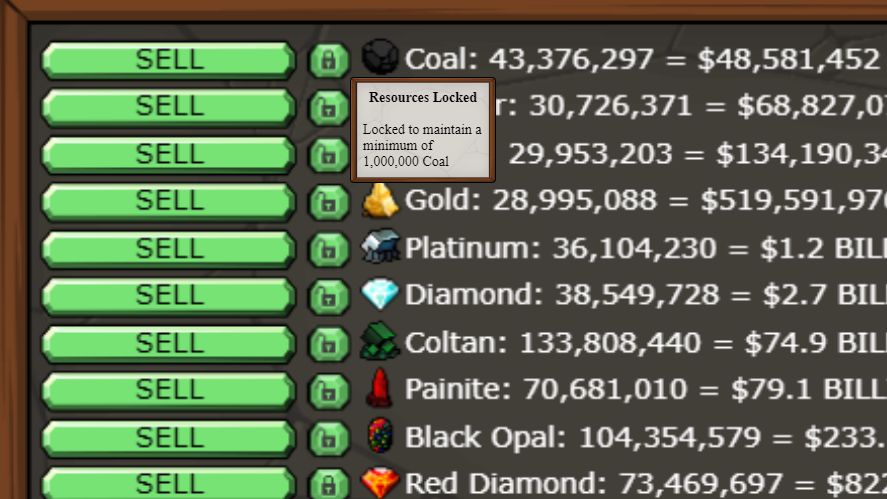 Mr. Mine resources locking feature