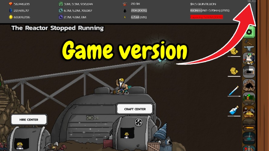 Checking the game version in Mr. Mine