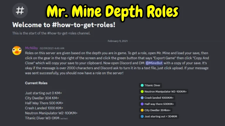 How to Get the Depth Roles in Mr. Mine Discord?