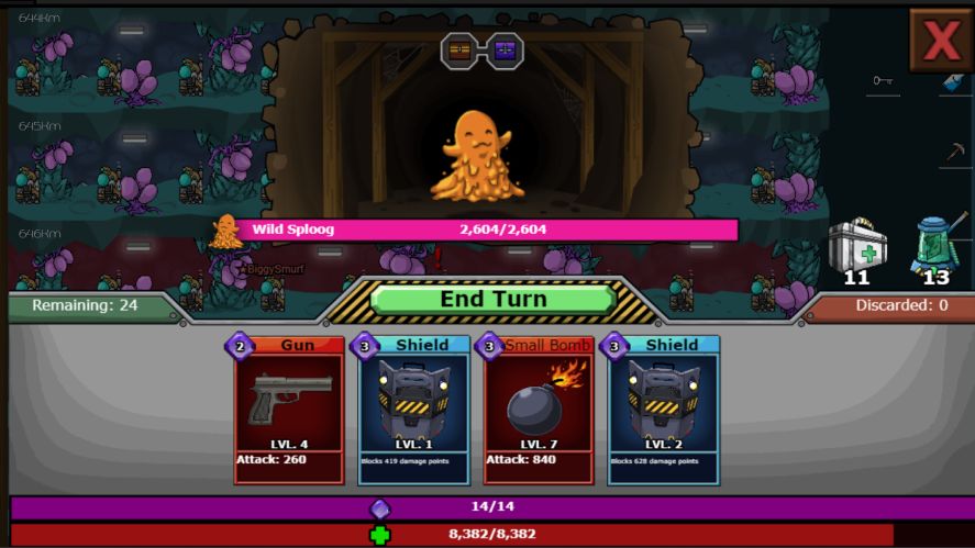 Fighting a monster in Mr. Mine