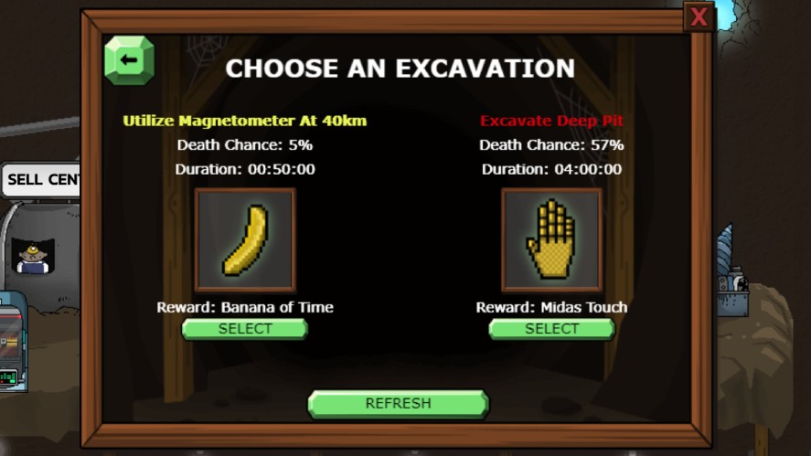Mr. Mine scientist excavation mission choice panel