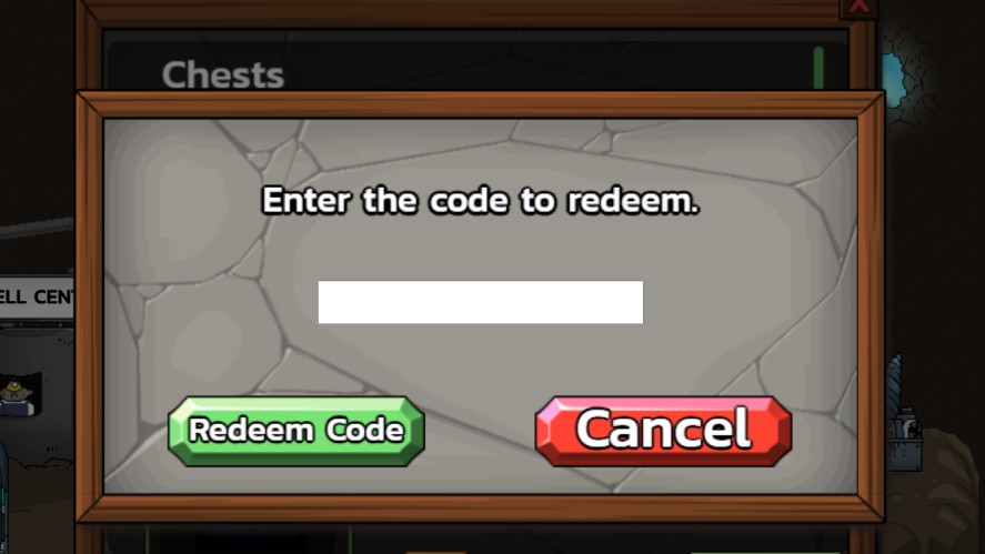 Interface to redeem codes in Mr. Mine