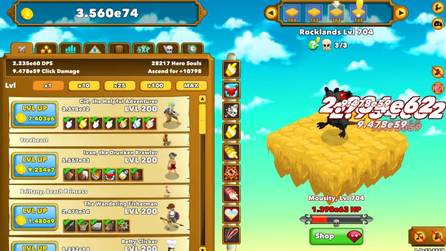 A clicking action in Clicker Heroes