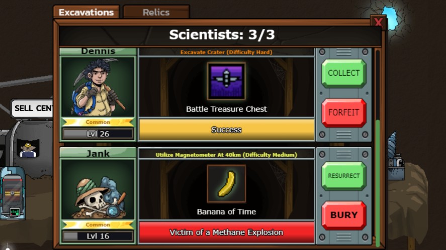 A screenshot from Mr. Mine scientist panel