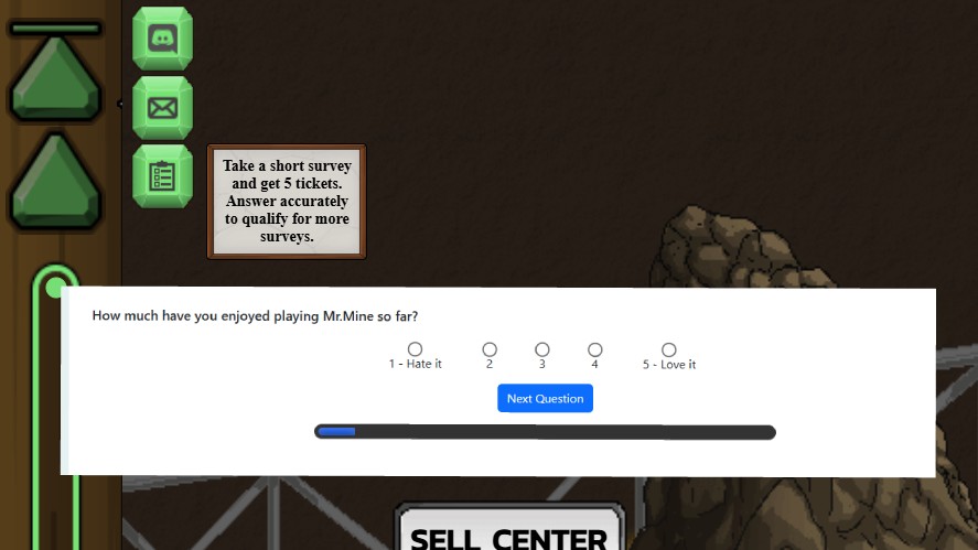 Mr. Mine in-game survey button and in-game survey