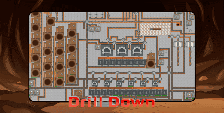 Free Mining Games
Gameplay screenshot of Drill Down, a free mining game on Steam featuring grid-based mining, conveyor belts, and automation systems.