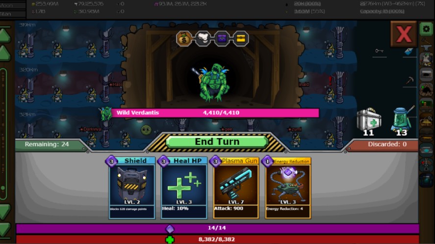 A turn-based combat system in Mr. Mine