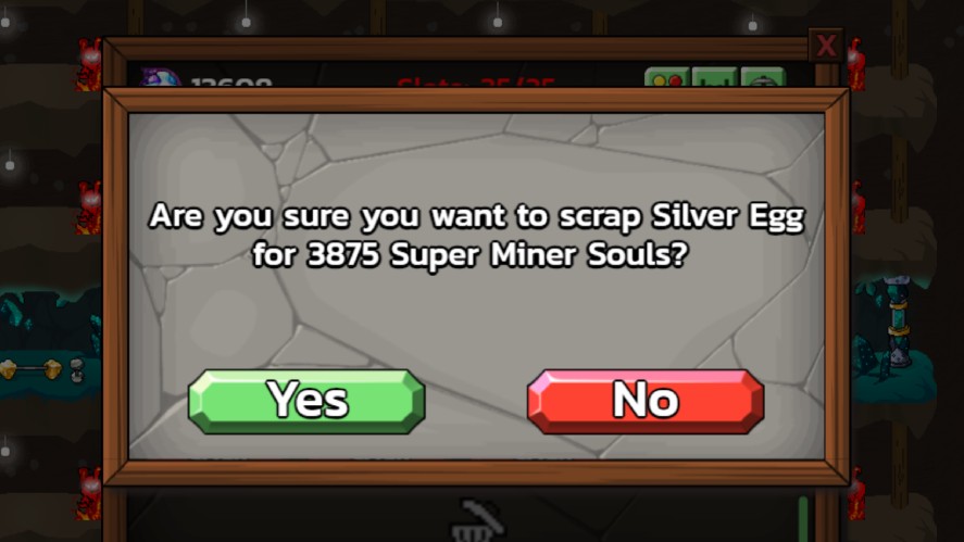 Scrapping Silver Egg for 3875 Super Miner Souls