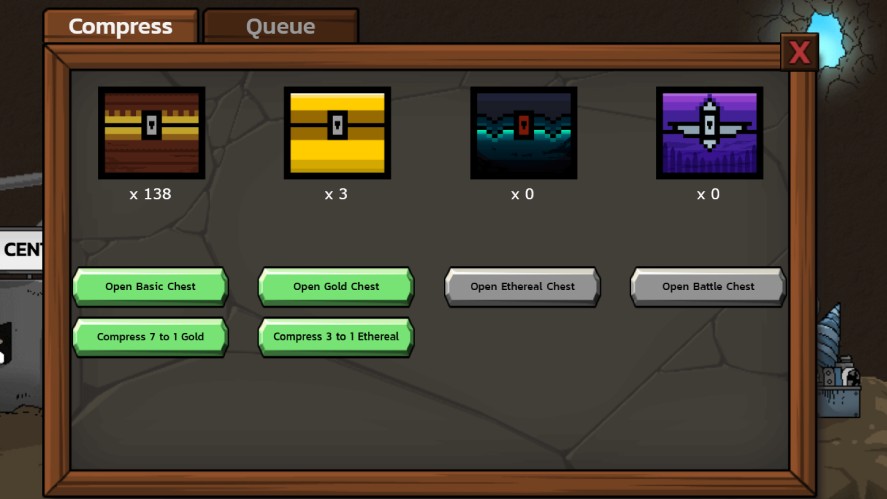 Using the Chess Compressor in Mr. Mine to compress basic chests to gold chests