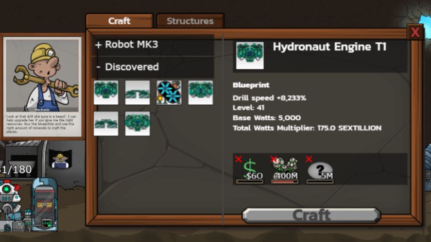 Drill blueprints in Mr. Mine