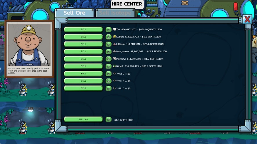 Using the S key to go between each Sell Center in Mr. Mine