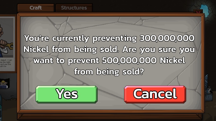 Locking 500000000 Nickel from being sold