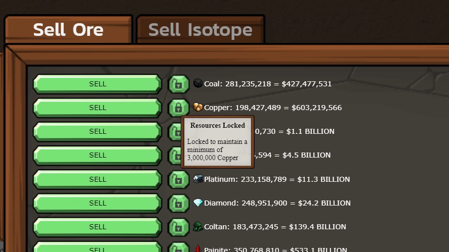 Lock 3 Million Copper Ores For Later Upgrades