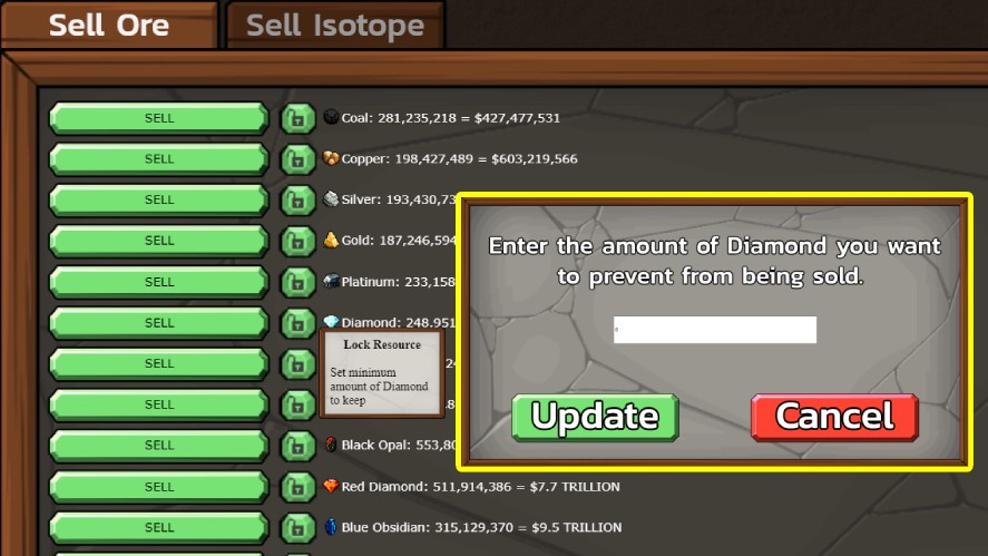 The resource locking feature in Mr. Mine