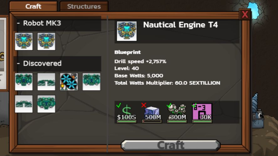 Crafting Nautical Engine T4 requires 30000 Oxygen 3
