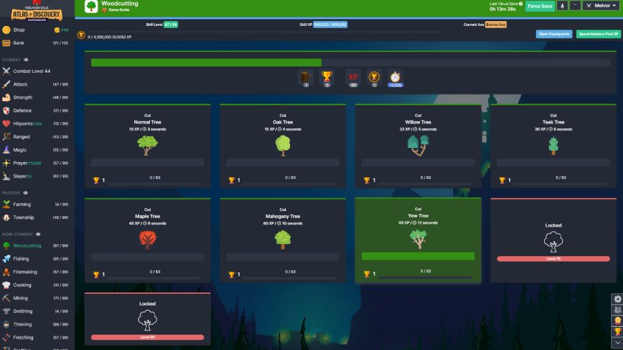 Melvor Idle skill panels