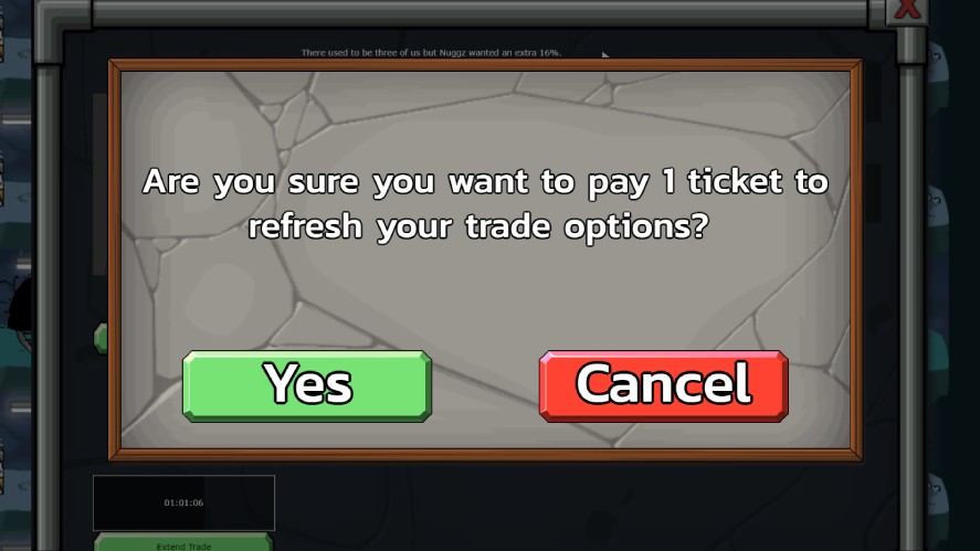 Using tickets to refresh trade options