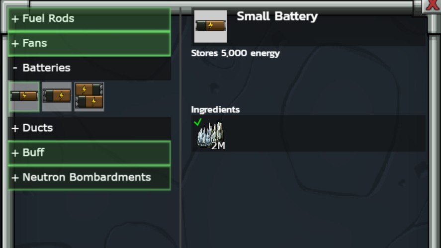 Battery components in Mr. Mine Reactor