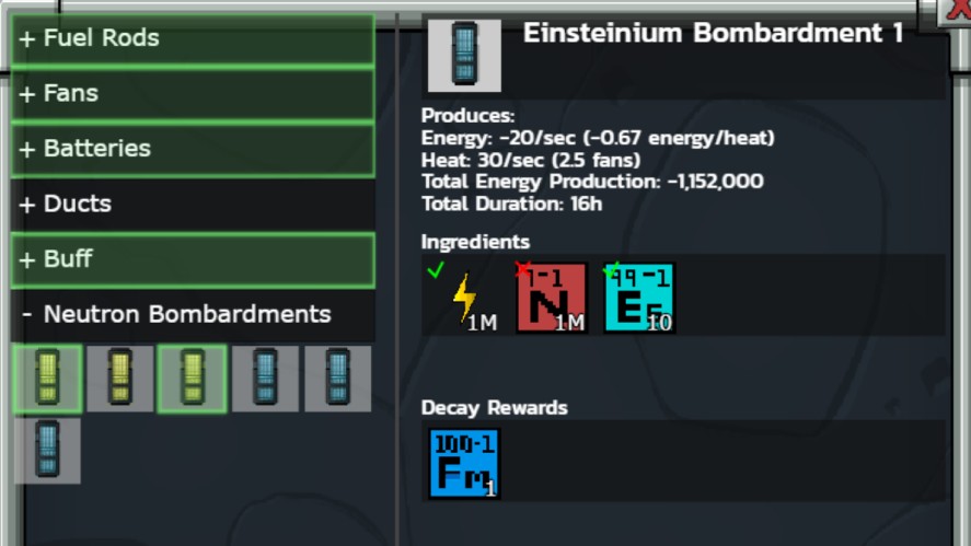 Einsteinium Bombardments in Mr. Mine Reactor