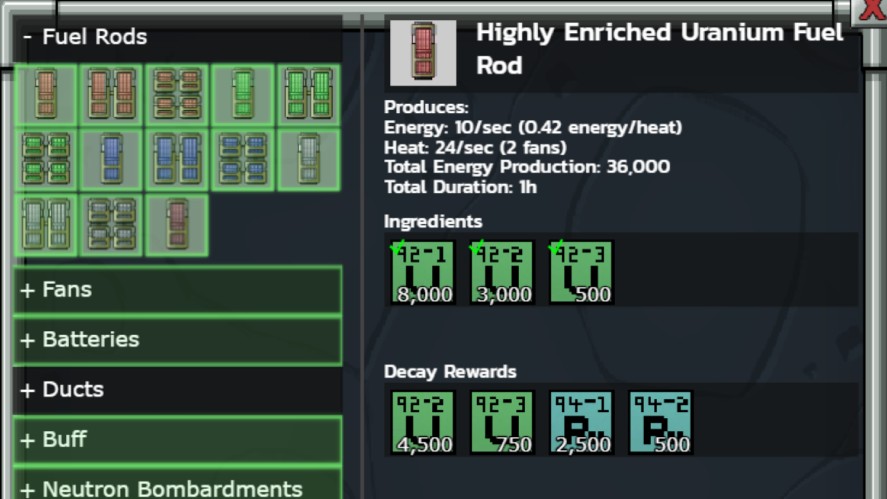 Basic fuel rods in Mr. Mine Reactor