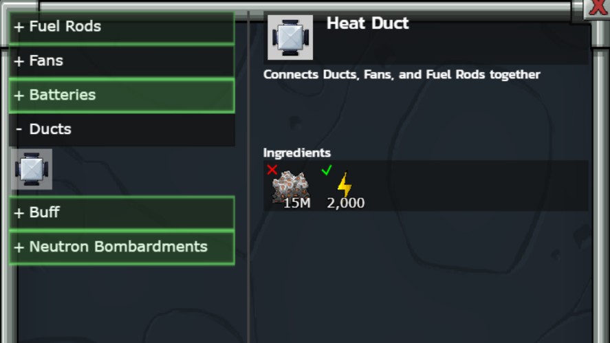 Heat Duct component in Mr. Mine Reactor