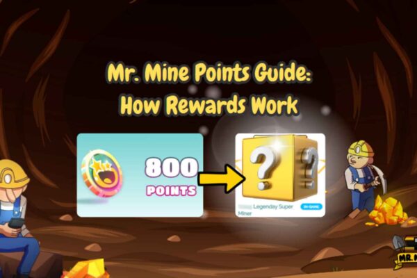 Alt text: Mr. Mine Points Guide featured image showing points being used for mystery rewards in the rewards system