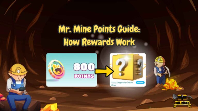 Alt text: Mr. Mine Points Guide featured image showing points being used for mystery rewards in the rewards system
