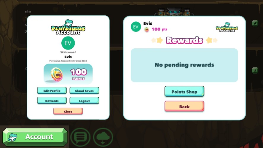 Steps to open the Playsaurus Points Shop