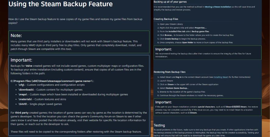 Steam backup instructions for saving and restoring Mr Mine game files