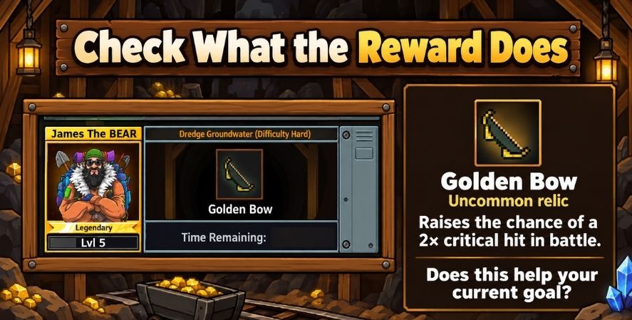 James The BEAR’s active excavation for Golden Bow, an Uncommon relic that raises the chance of a double-damage critical hit in battle.